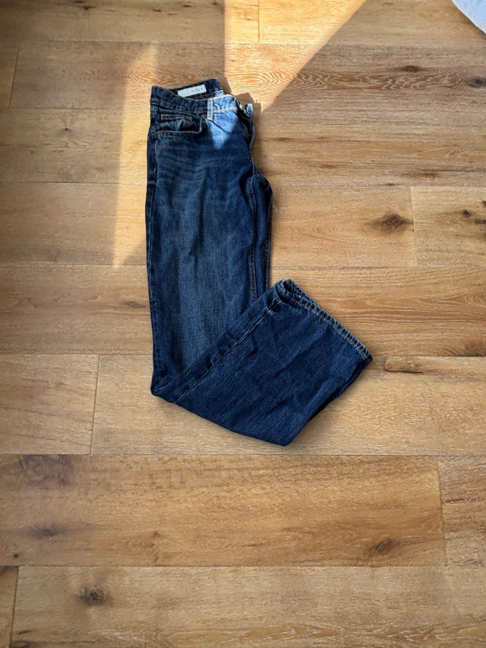 Zara Low Rise Straight Jeans in Dark Blue Denim
